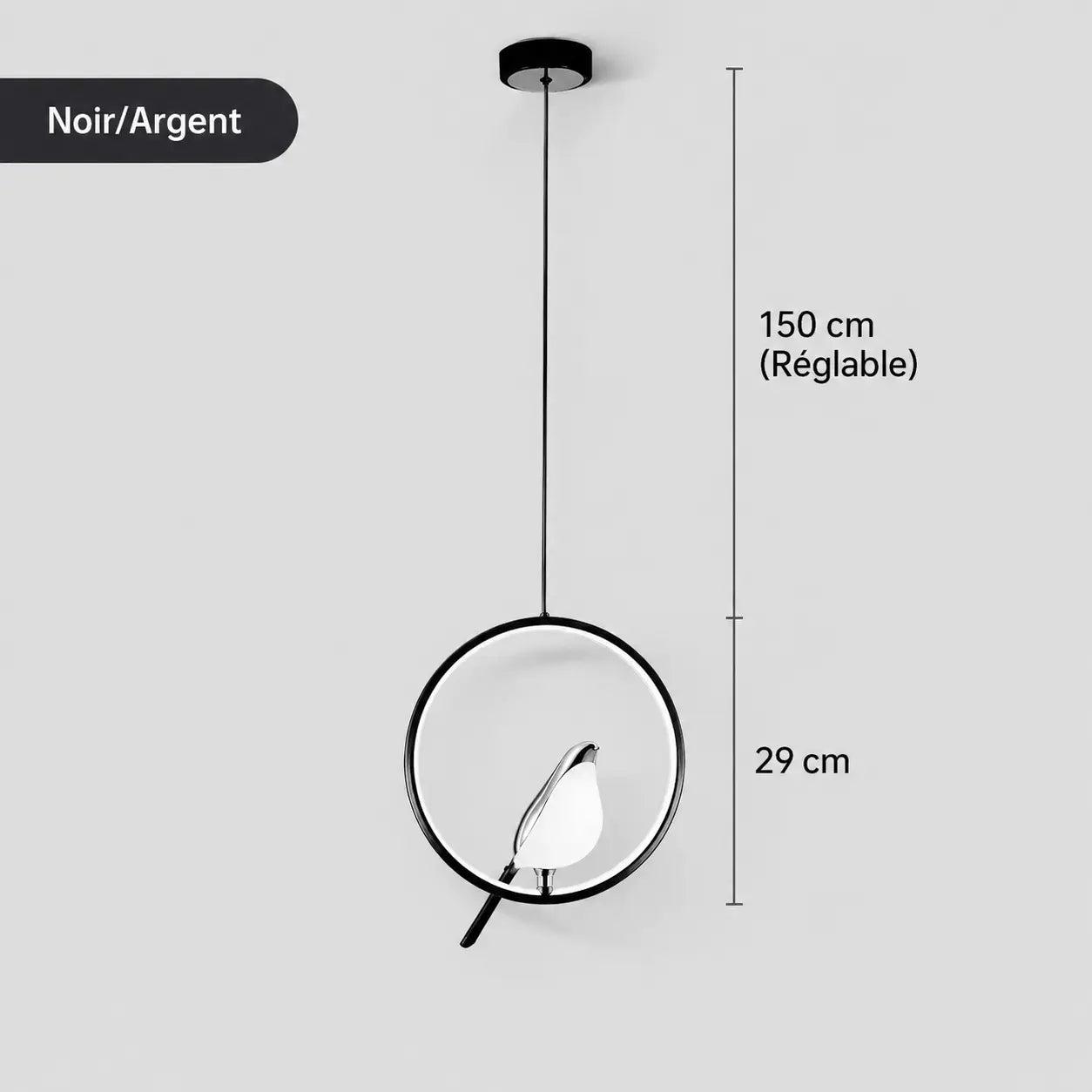 Suspension Oiseau Pie LED Cercle Rotative