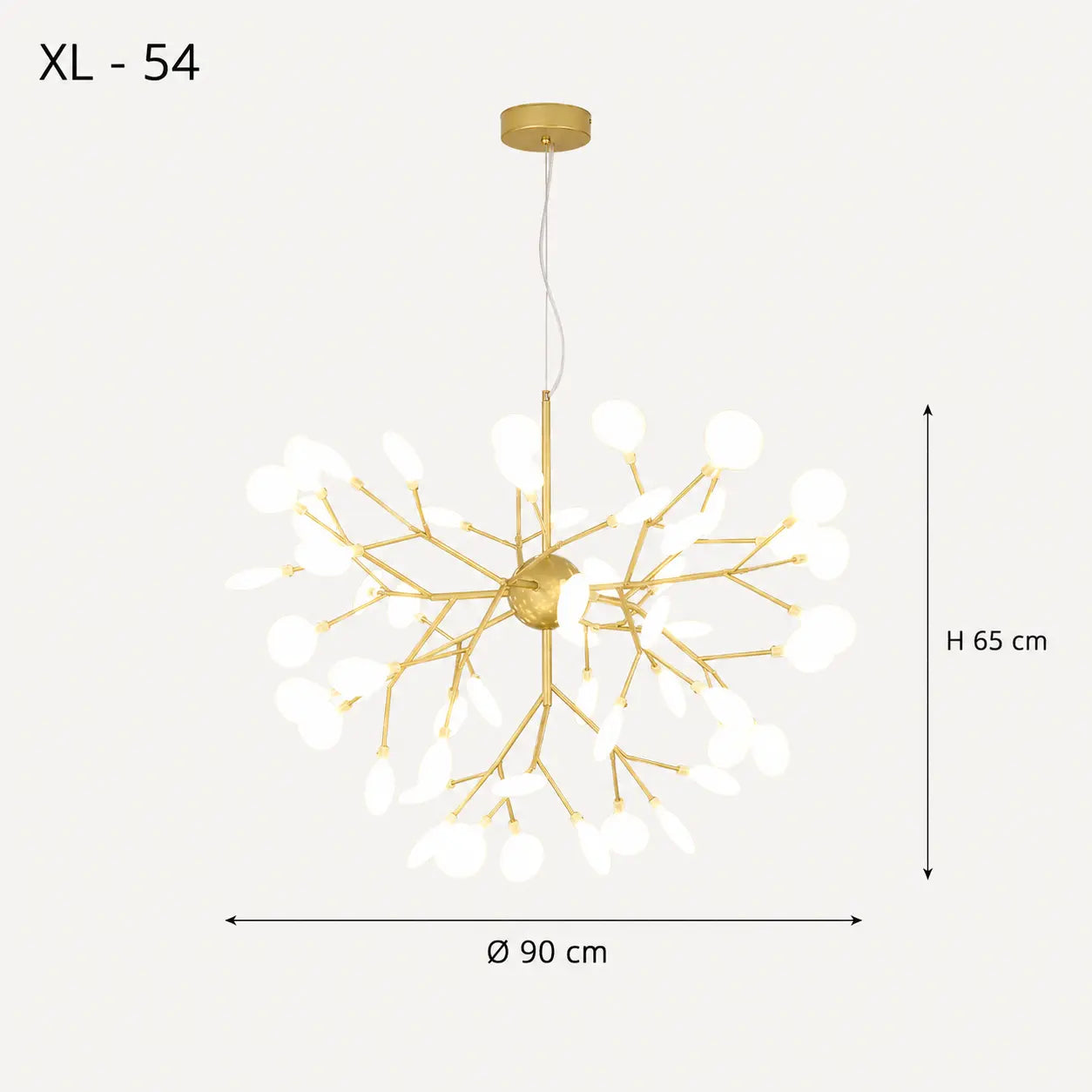 Lustre LED Doré Effet Luciole Branches Métal