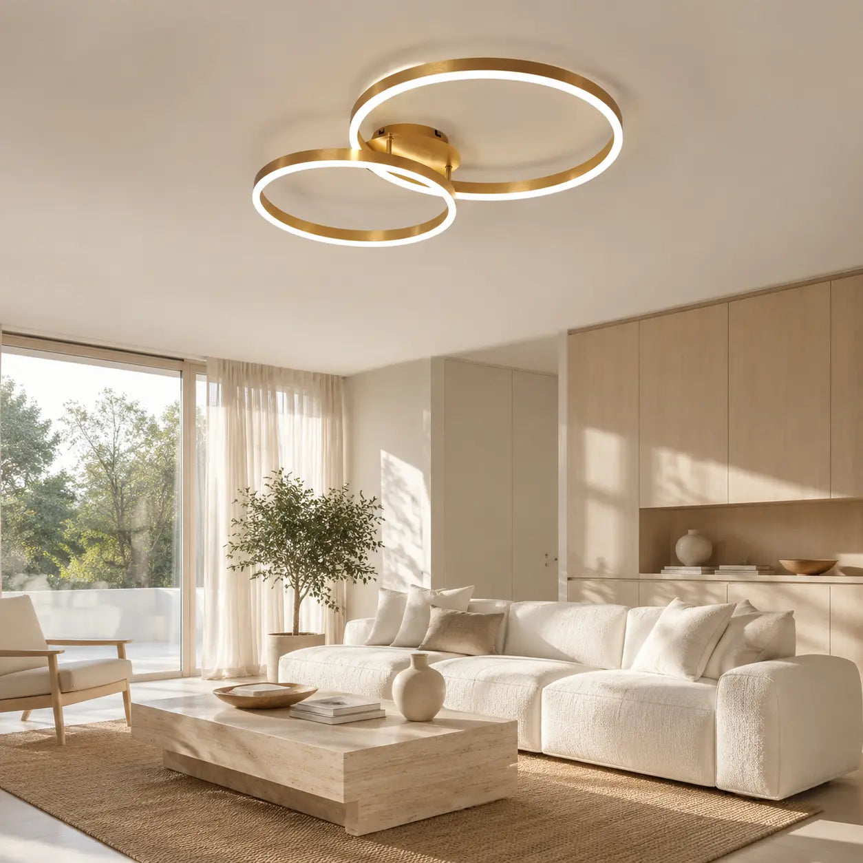 Lustre Plafonnier Anneaux Dorés Superposés