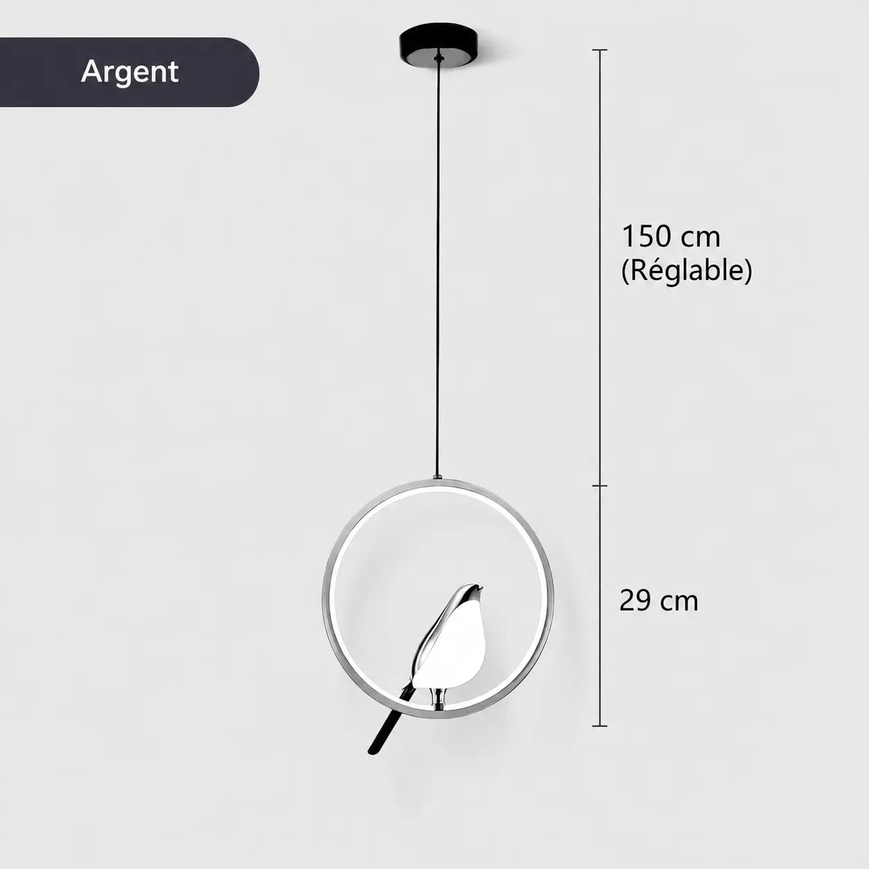 Suspension Oiseau Pie LED Cercle Rotative
