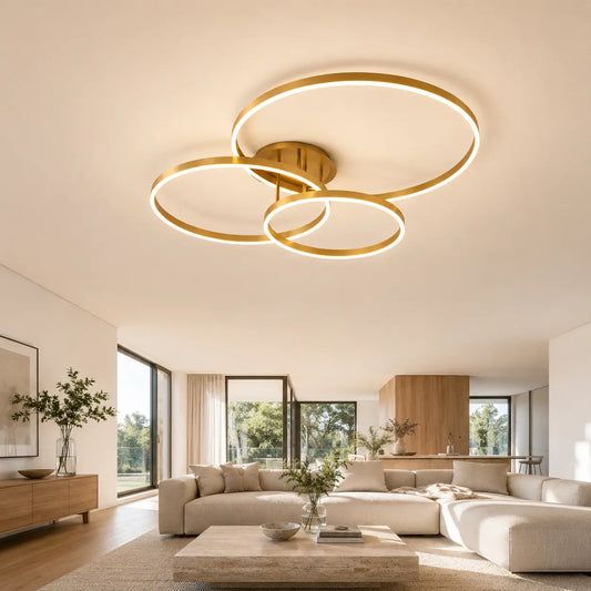Lustre Plafonnier Anneaux Dorés Superposés