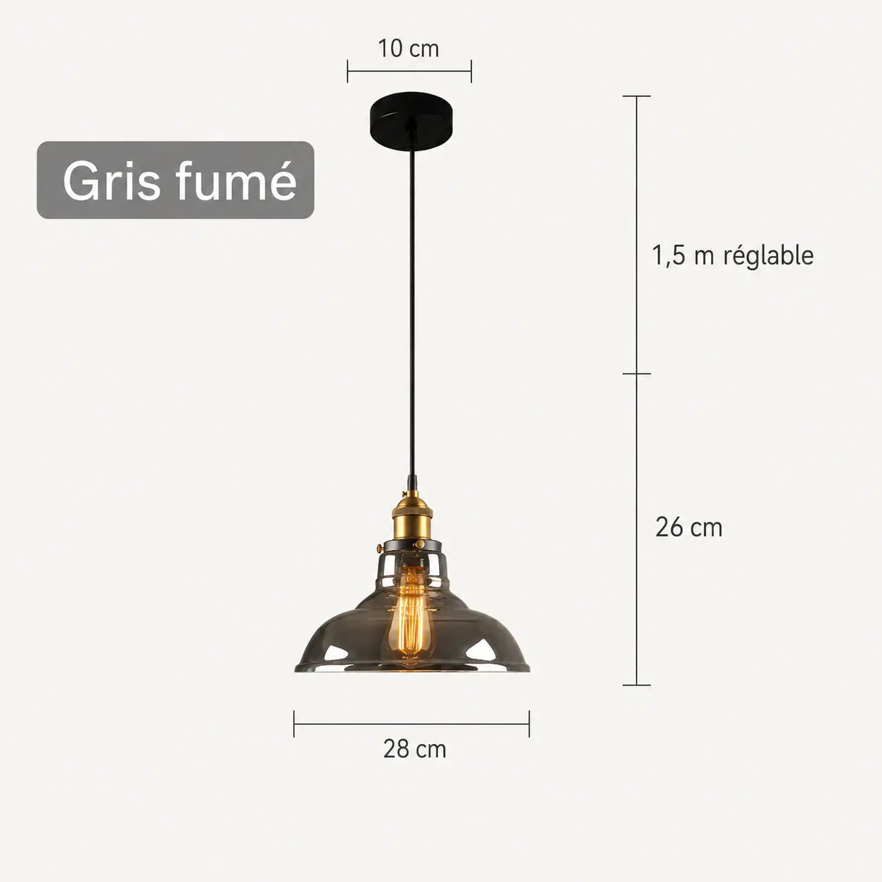 Suspension Cloche XL Verre Fumé