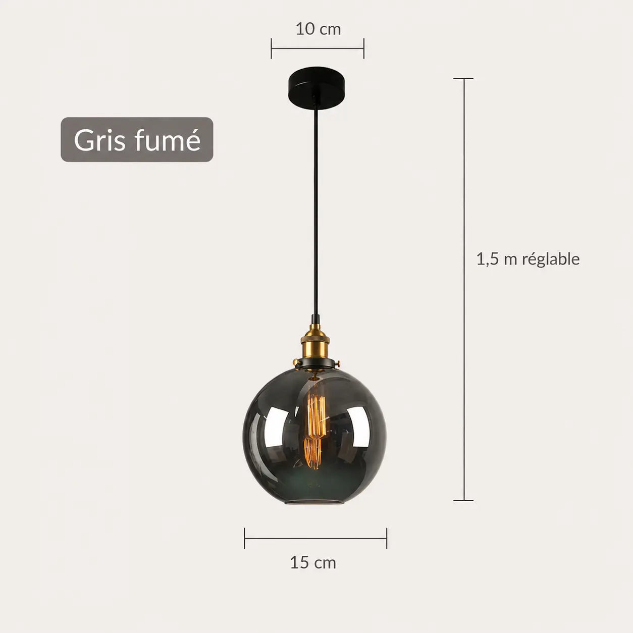 Suspension Globe Verre Fumé