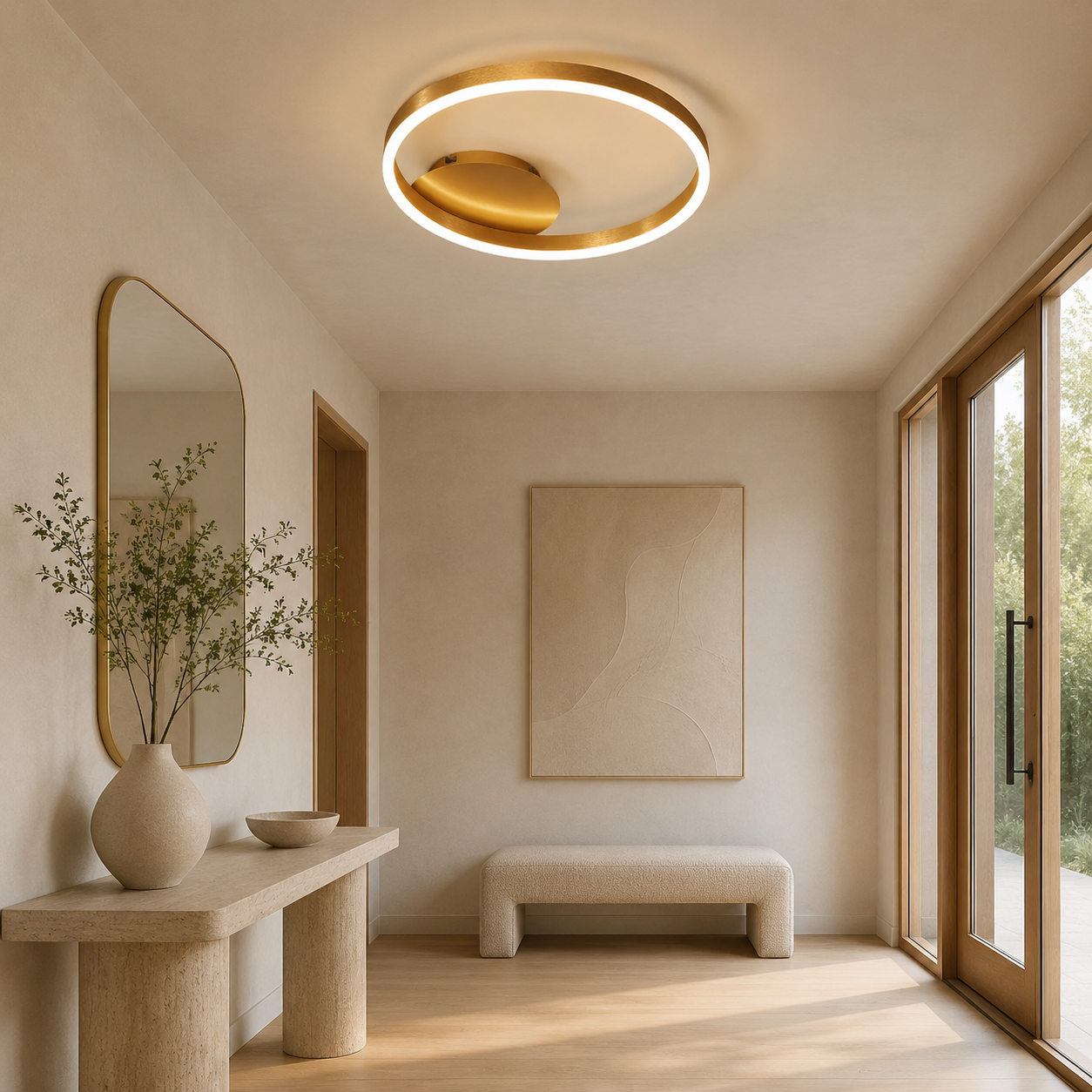 Lustre Plafonnier Anneaux Dorés Superposés