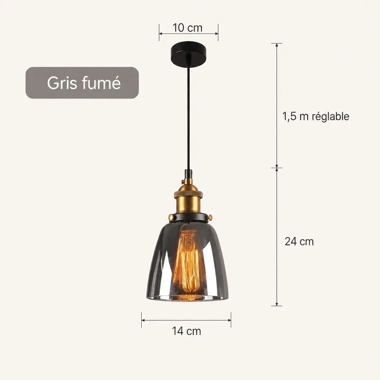 Suspension Cloche Verre Fumé