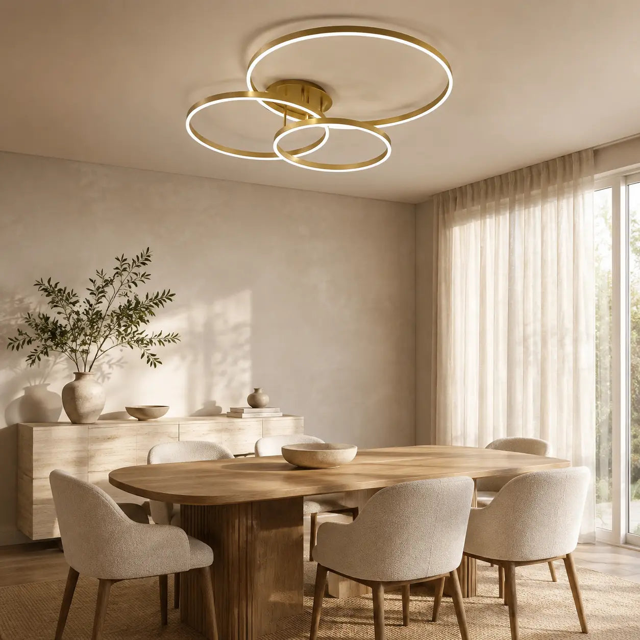 Lustre Plafonnier Anneaux Dorés Superposés