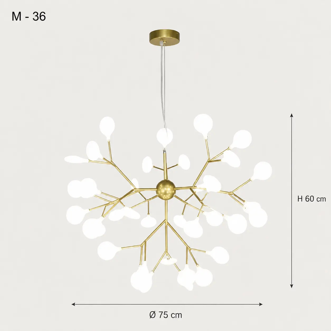 Lustre LED Doré Effet Luciole Branches Métal