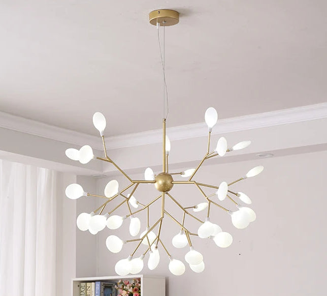 Lustre LED Doré Effet Luciole Branches Métal