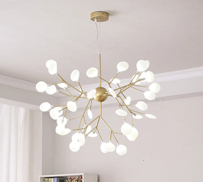 Lustre LED Doré Effet Luciole Branches Métal