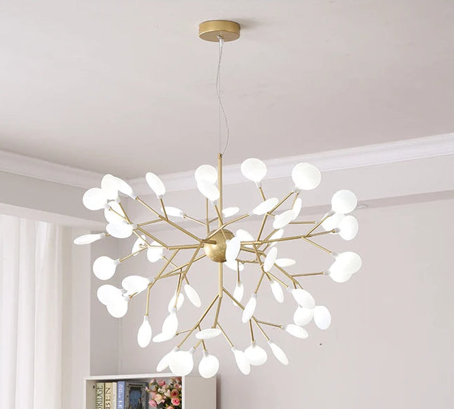 Lustre LED Doré Effet Luciole Branches Métal