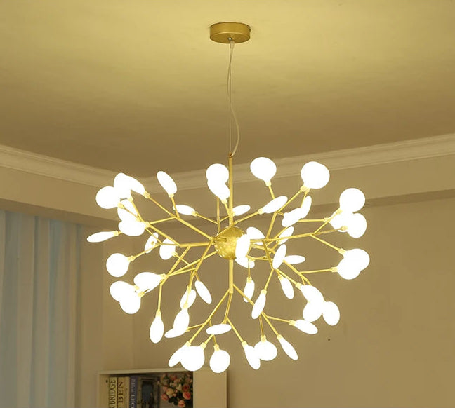 Lustre LED Doré Effet Luciole Branches Métal