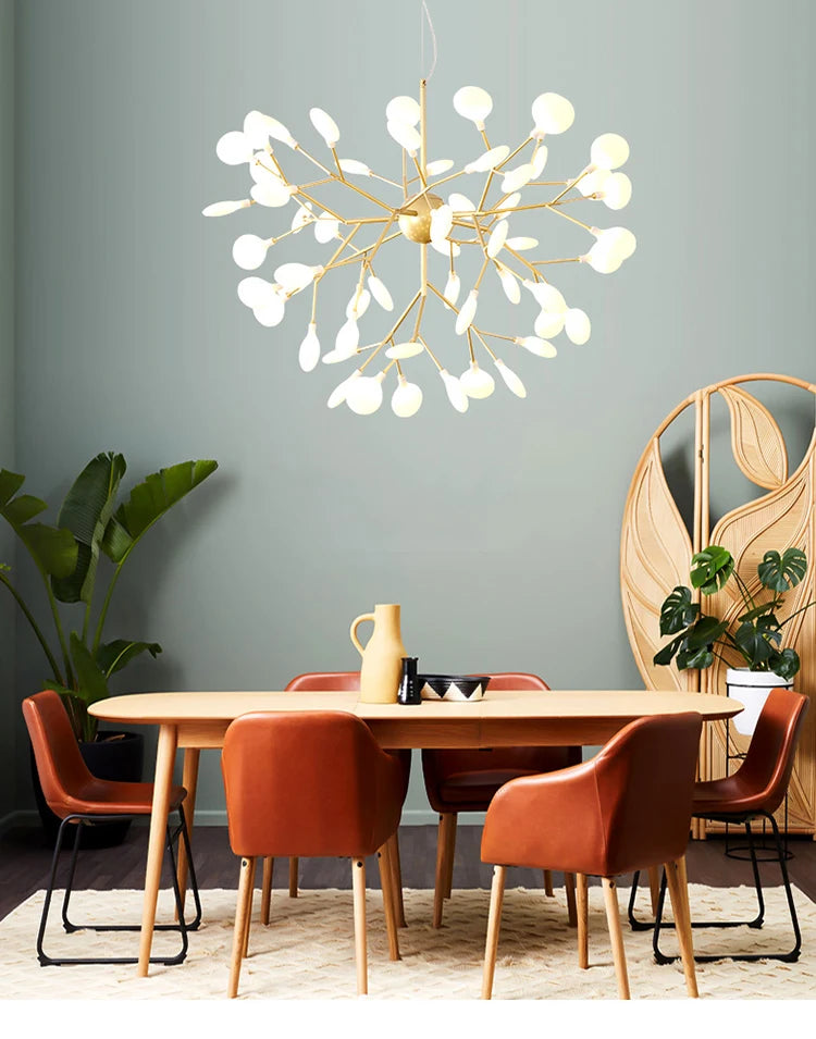 Lustre LED Doré Effet Luciole Branches Métal