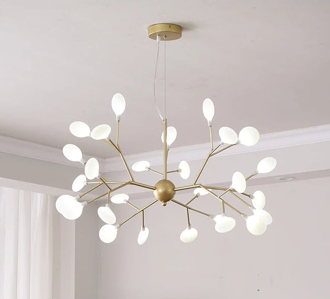 Lustre LED Doré Effet Luciole Branches Métal
