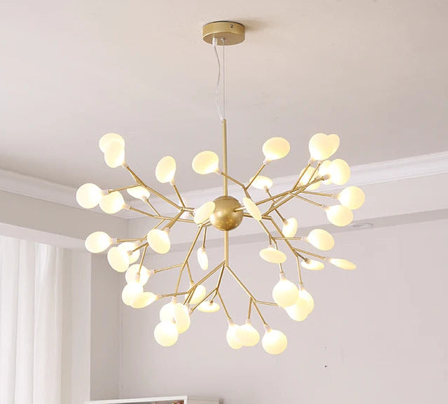 Lustre LED Doré Effet Luciole Branches Métal