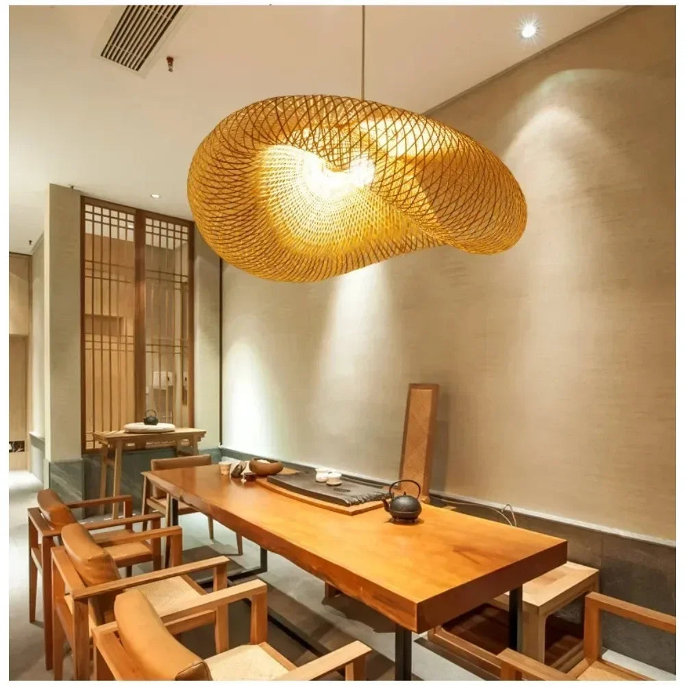 Vintage Braided Bamboo Dining Room Pendant Light | Lumfyr