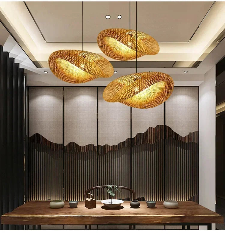 Vintage Braided Bamboo Dining Room Pendant Light | Lumfyr