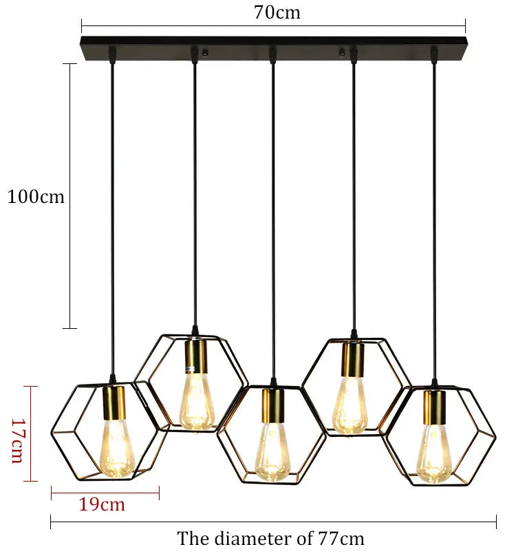 Geometric Hexagonal Black Metal Multi-Head Pendant Light | Lumfyr