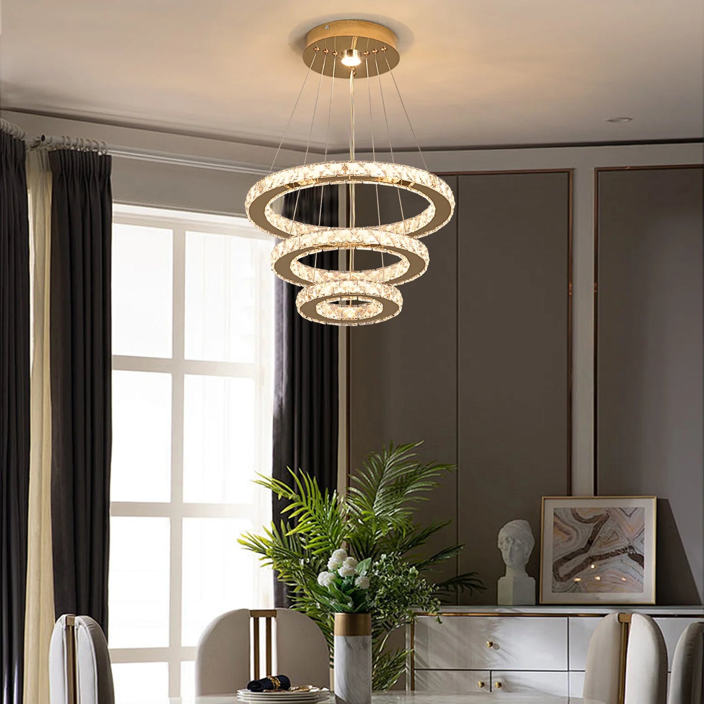Lustre Cristal 3 Anneaux LED