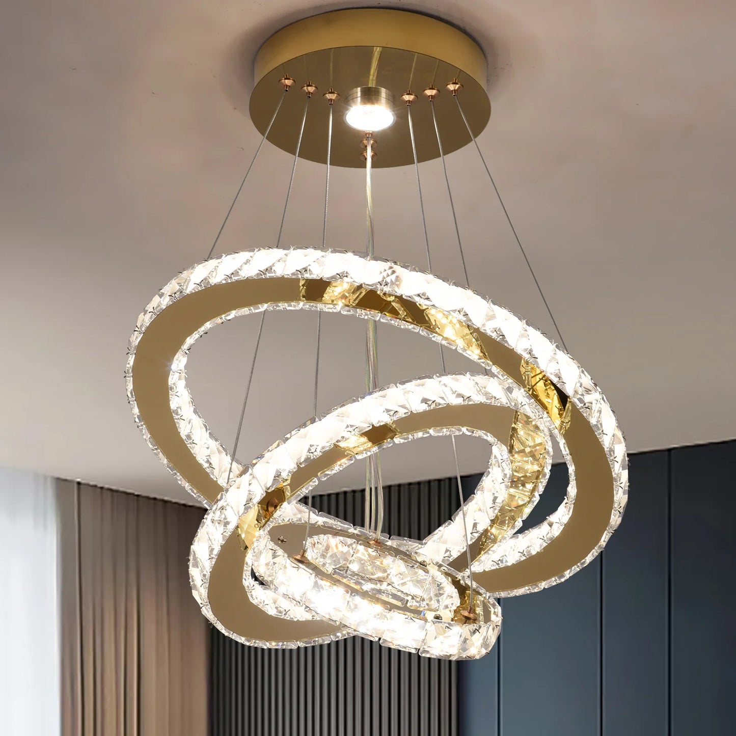 Lustre Cristal 3 Anneaux LED