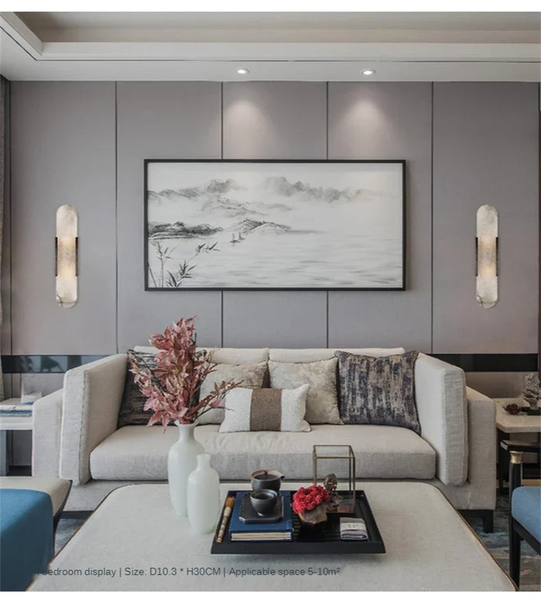Luxury Contemporary LED Capsule Natural Marble Wall Sconce | Lumfyr