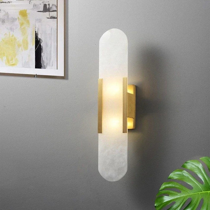 Luxury Contemporary LED Capsule Natural Marble Wall Sconce | Lumfyr