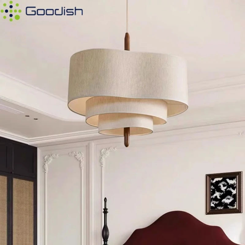 Wabi-Sabi Tiered 3-Level Linen Fabric Pendant Light, Japanese Style | Lumfyr