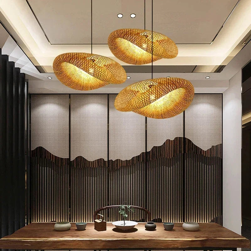 Vintage Braided Bamboo Dining Room Pendant Light | Lumfyr
