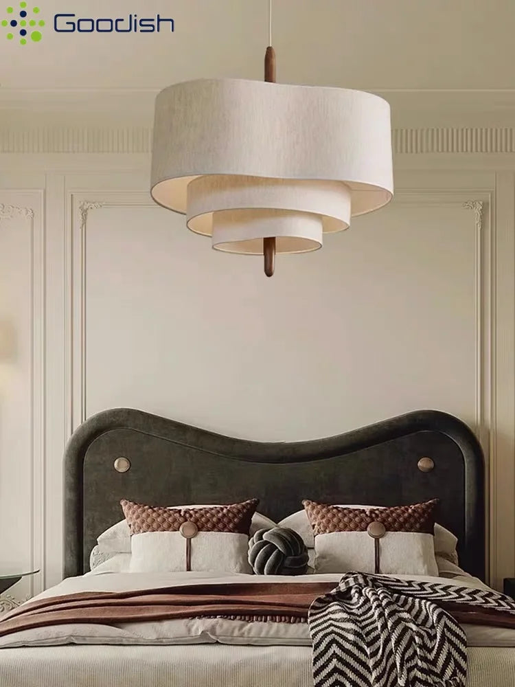 Wabi-Sabi Tiered 3-Level Linen Fabric Pendant Light, Japanese Style | Lumfyr