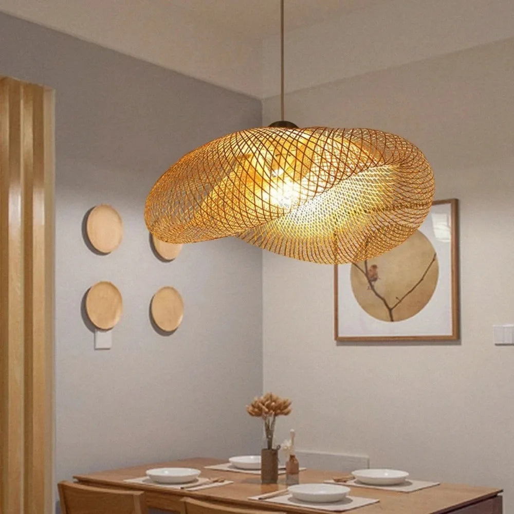 Vintage Braided Bamboo Dining Room Pendant Light | Lumfyr