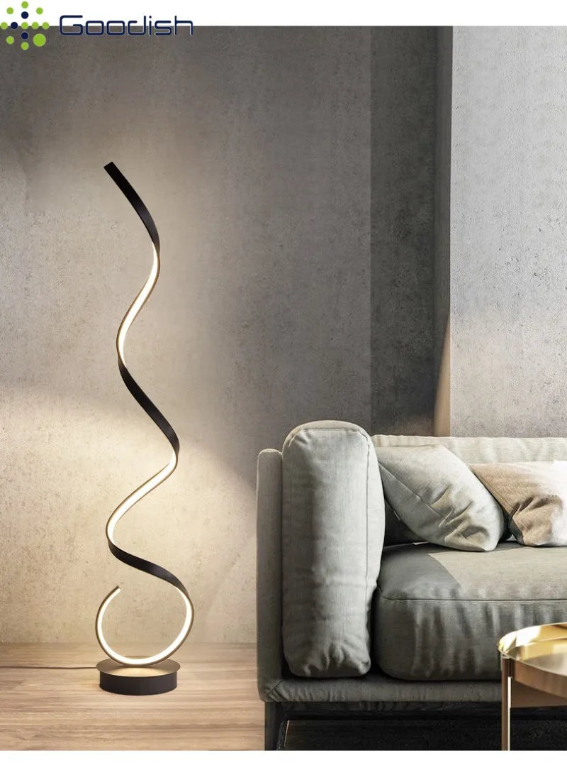 Modern Design LED Spiral Floor Lamp Living Room Bedroom — Black & White | Lumfyr