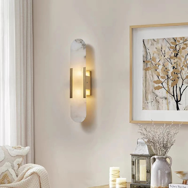 Luxury Contemporary LED Capsule Natural Marble Wall Sconce | Lumfyr