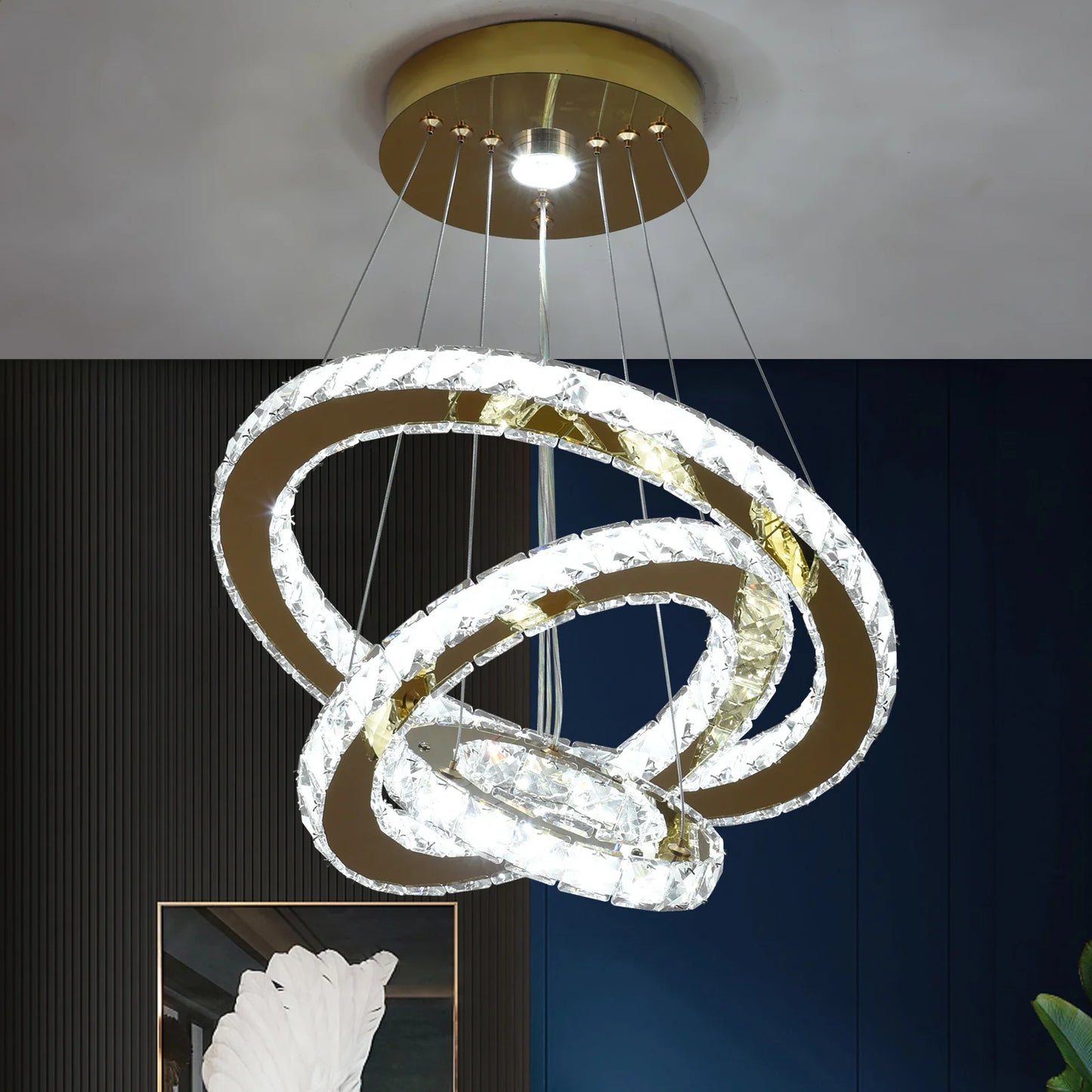 Lustre Cristal 3 Anneaux LED
