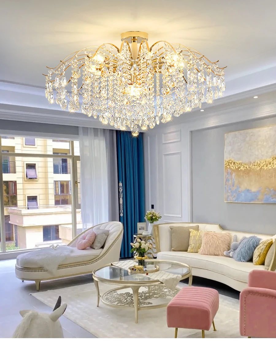 Lustre Plafonnier Cristal Doré