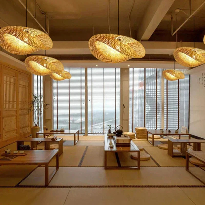 Vintage Braided Bamboo Dining Room Pendant Light | Lumfyr