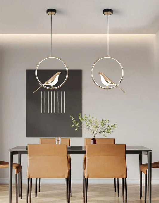 Suspension Oiseau Pie LED Cercle Rotative