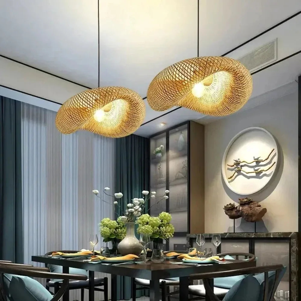 Vintage Braided Bamboo Dining Room Pendant Light | Lumfyr