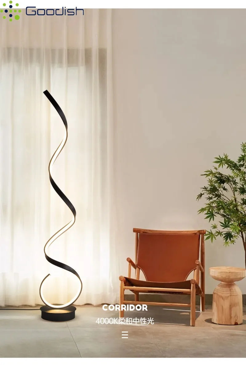 Modern Design LED Spiral Floor Lamp Living Room Bedroom — Black & White | Lumfyr