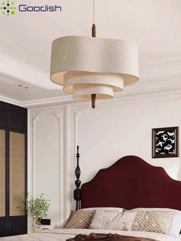 Wabi-Sabi Tiered 3-Level Linen Fabric Pendant Light, Japanese Style | Lumfyr