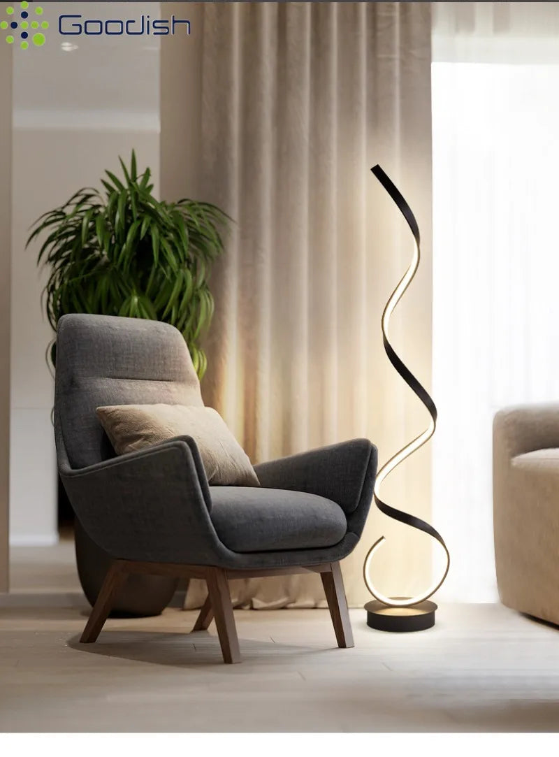 Modern Design LED Spiral Floor Lamp Living Room Bedroom — Black & White | Lumfyr
