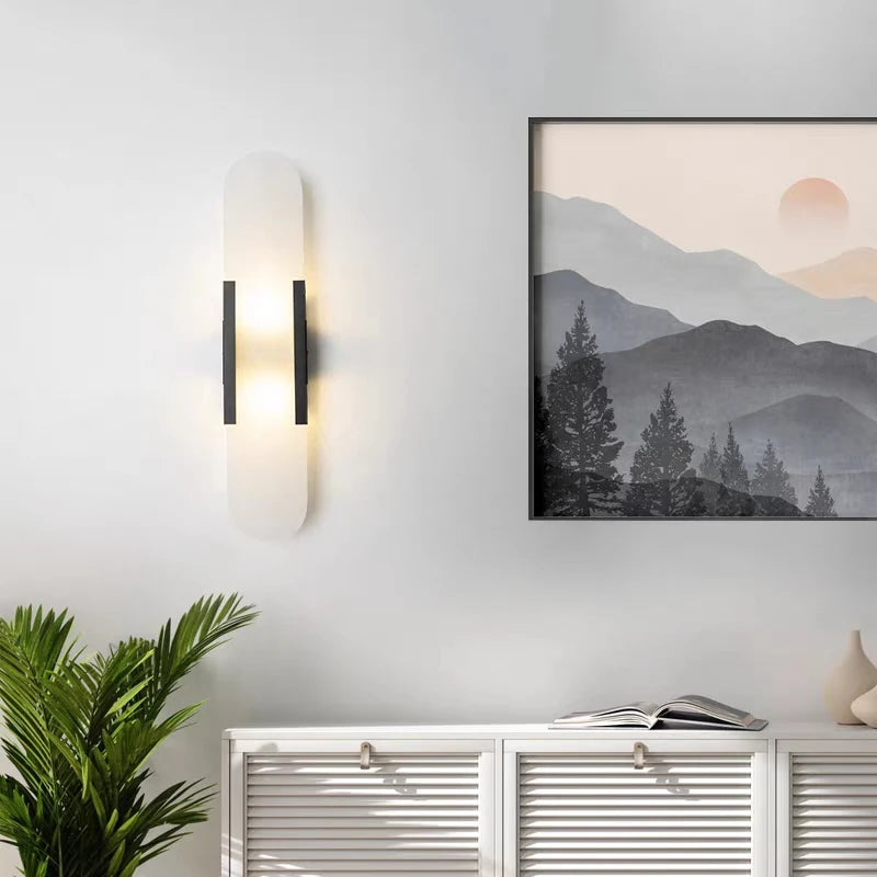 Luxury Contemporary LED Capsule Natural Marble Wall Sconce | Lumfyr