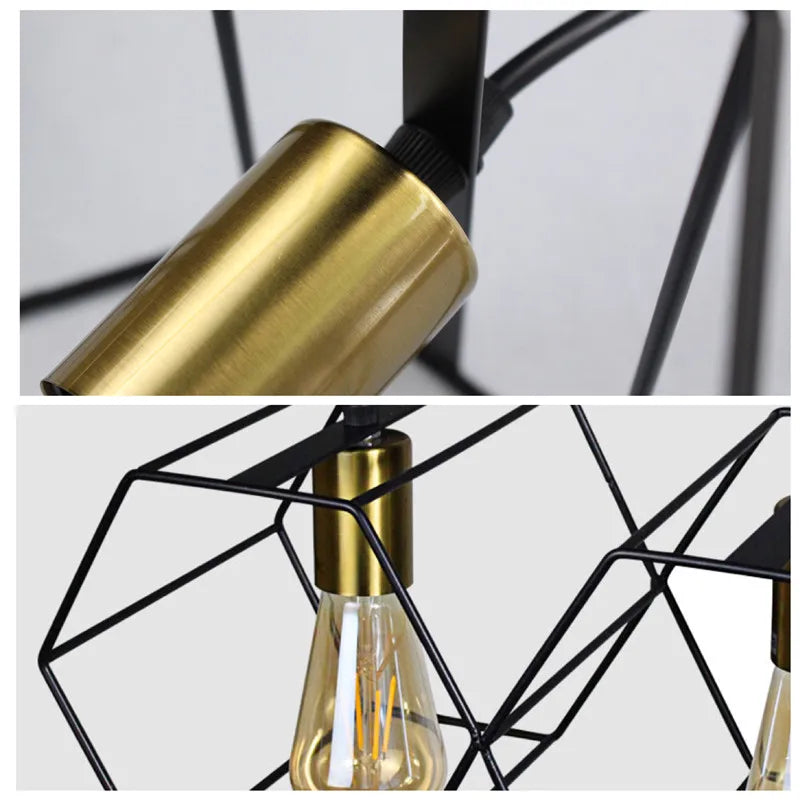 Geometric Hexagonal Black Metal Multi-Head Pendant Light | Lumfyr