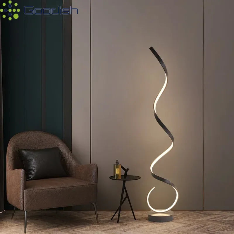 Modern Design LED Spiral Floor Lamp Living Room Bedroom — Black & White | Lumfyr