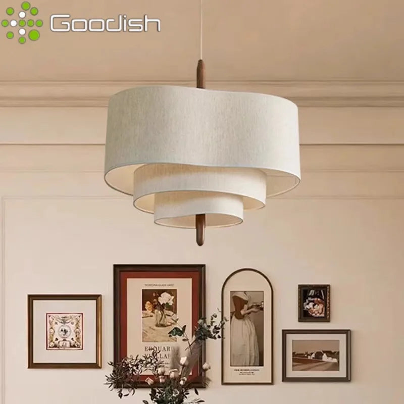 Wabi-Sabi Tiered 3-Level Linen Fabric Pendant Light, Japanese Style | Lumfyr