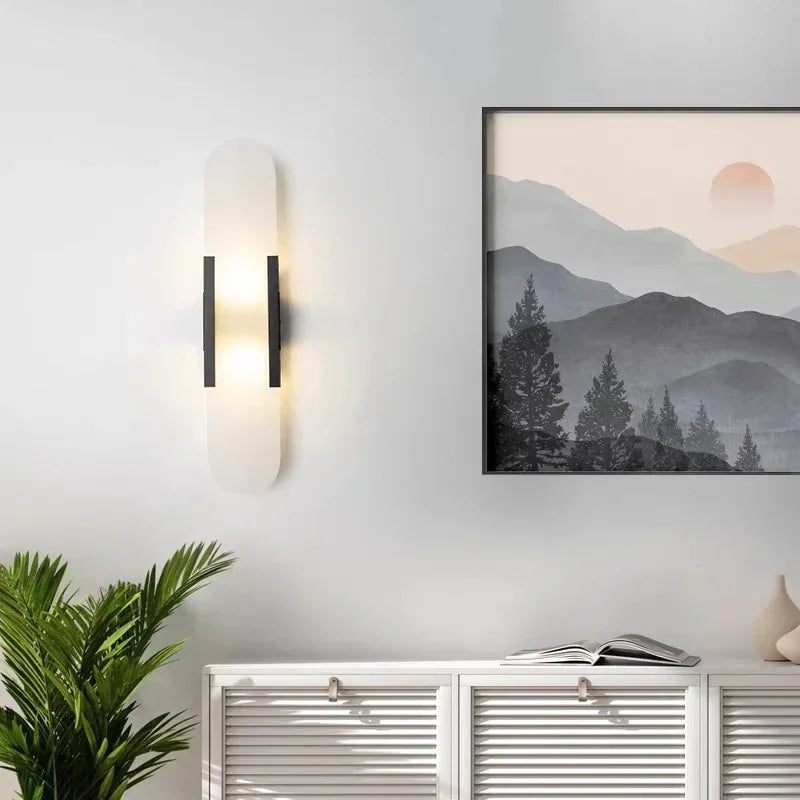 Luxury Contemporary LED Capsule Natural Marble Wall Sconce | Lumfyr