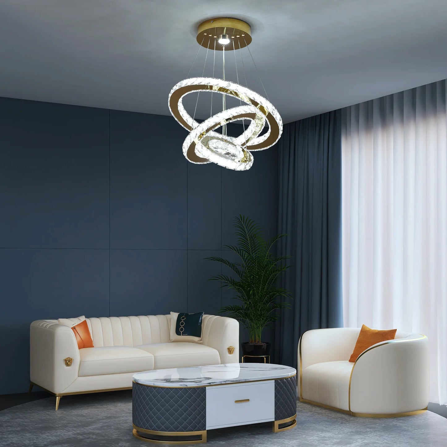 Lustre Cristal 3 Anneaux LED
