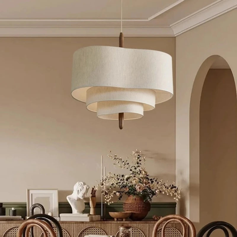 Wabi-Sabi Tiered 3-Level Linen Fabric Pendant Light, Japanese Style | Lumfyr