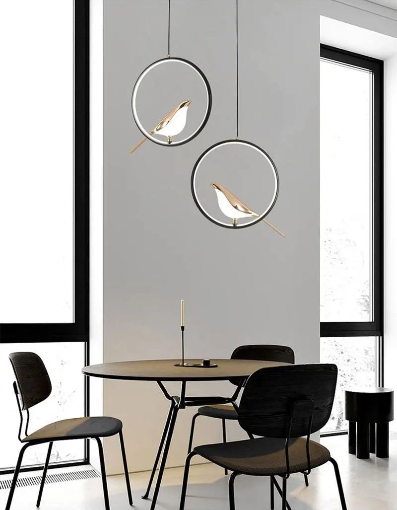 Suspension Oiseau Pie LED Cercle Rotative