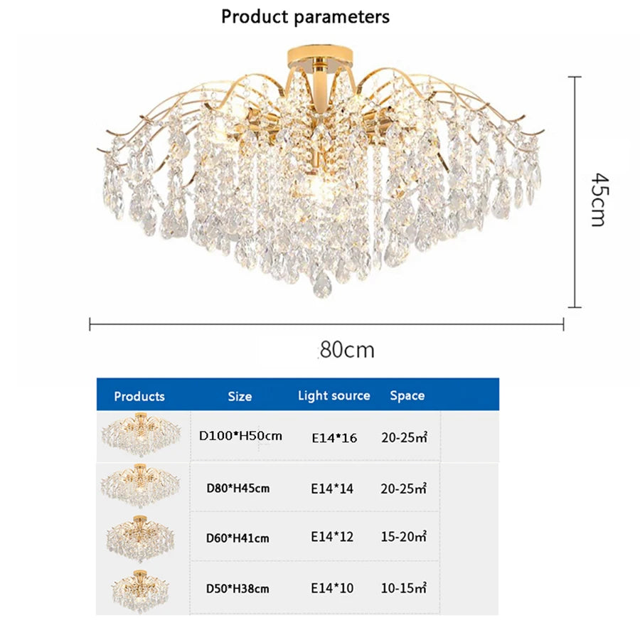 Lustre Plafonnier Cristal Doré