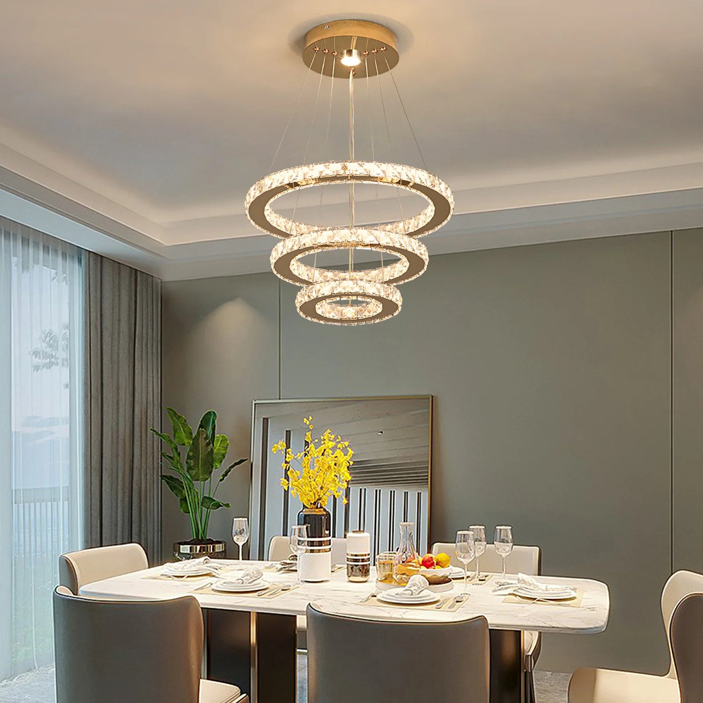 Lustre Cristal 3 Anneaux LED
