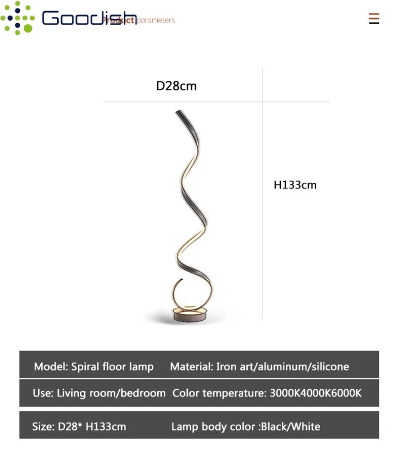 Modern Design LED Spiral Floor Lamp Living Room Bedroom — Black & White | Lumfyr
